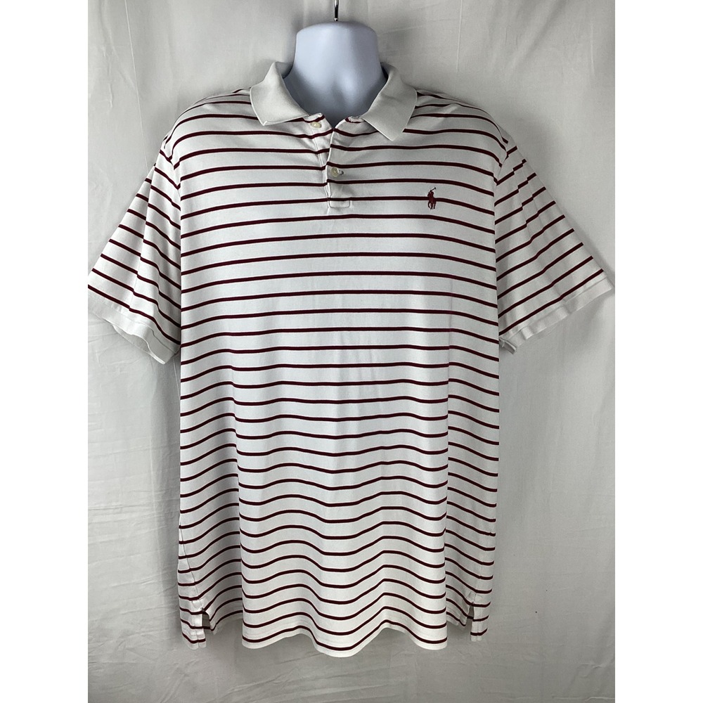 Polo Ralph Lauren Polo Shirt Mens XXL White Burgundy Stripe Short Sleeve Classic